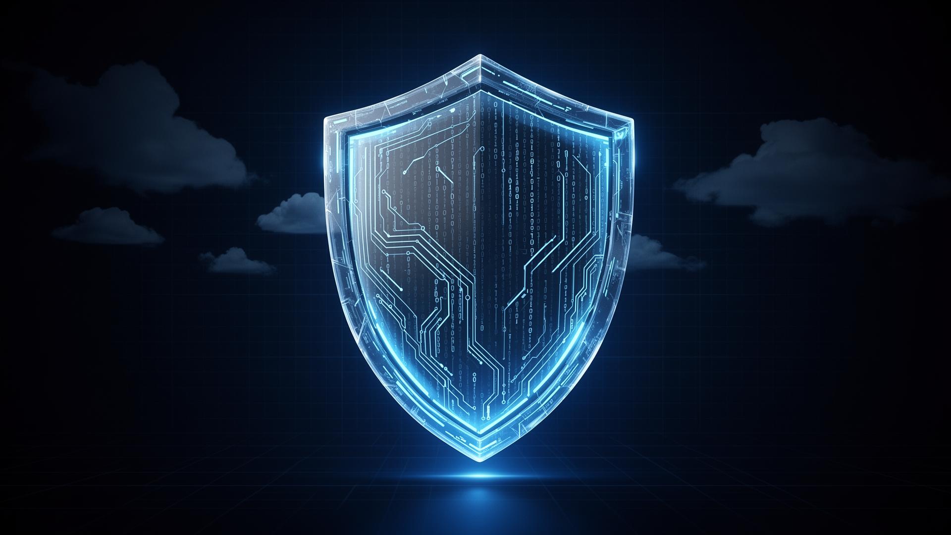 Glowing holographic shield over a cloud network representing the Salesforce AppExchange security review