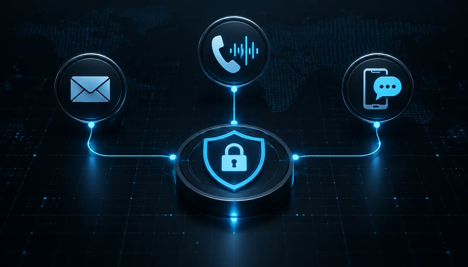 Email, voice call and SMS channels connected to an identity-security control