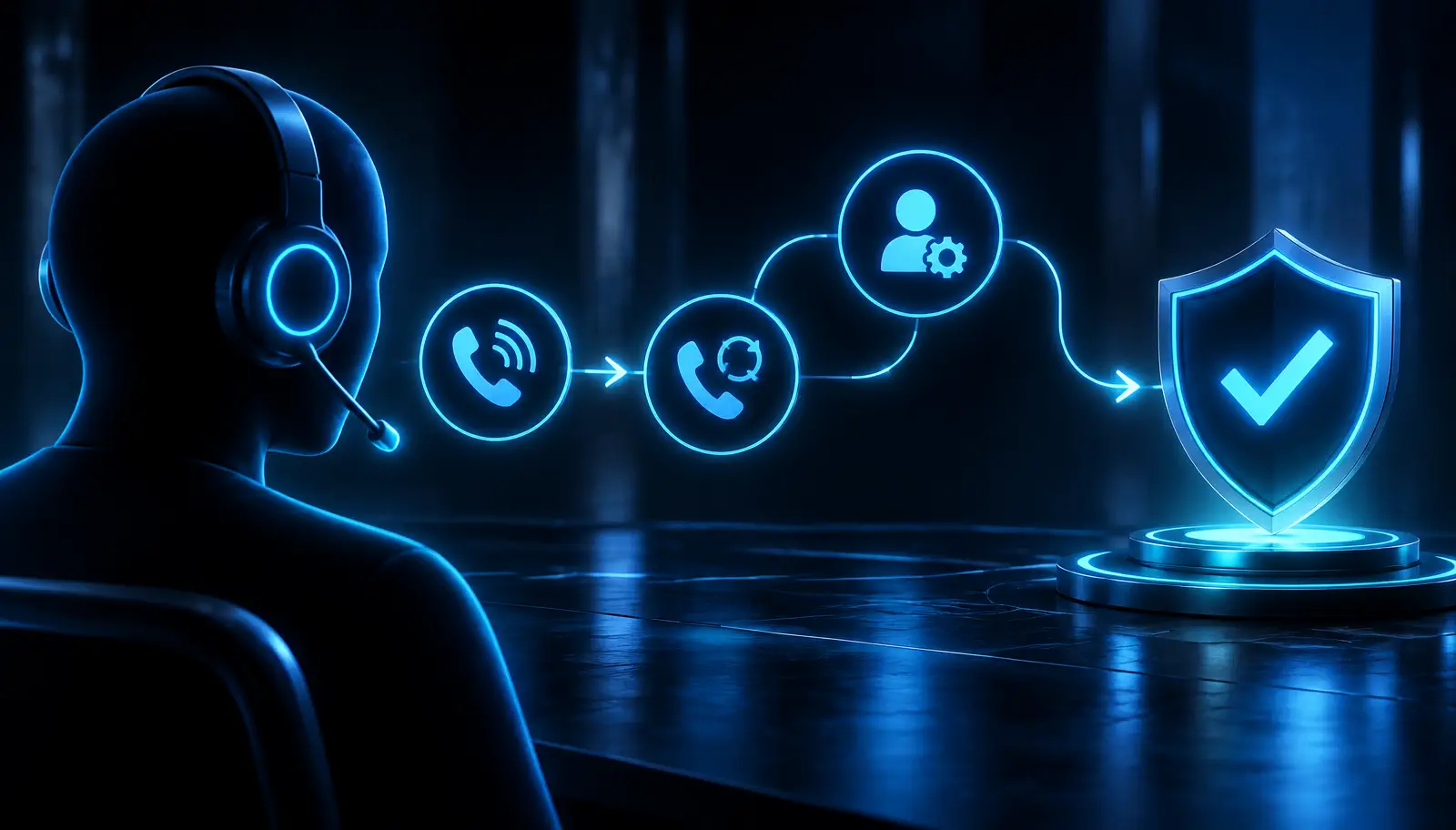 Illustrated help desk caller and identity-verification workflow