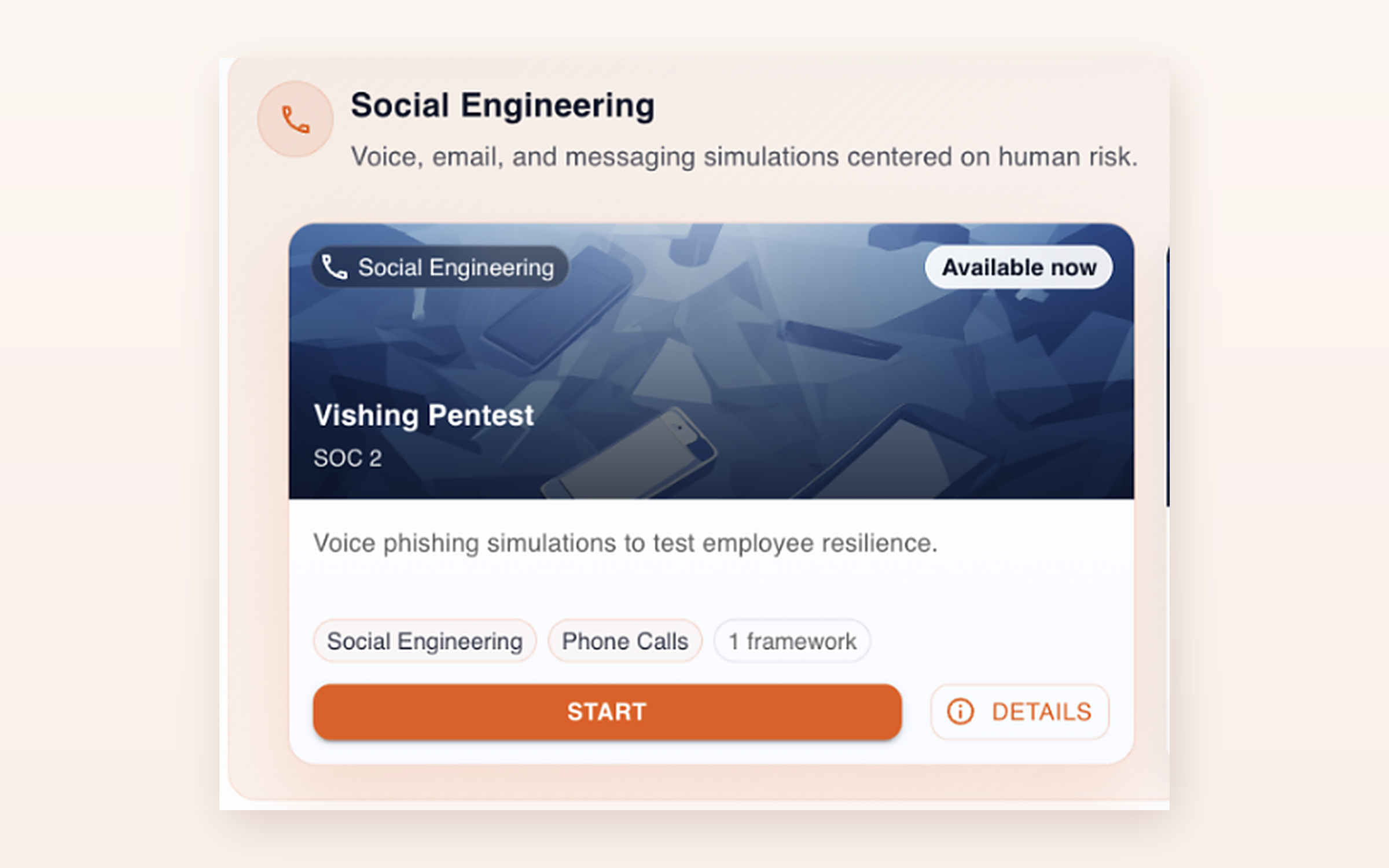 StealthNet AI platform card for the Vishing Pentest social engineering module